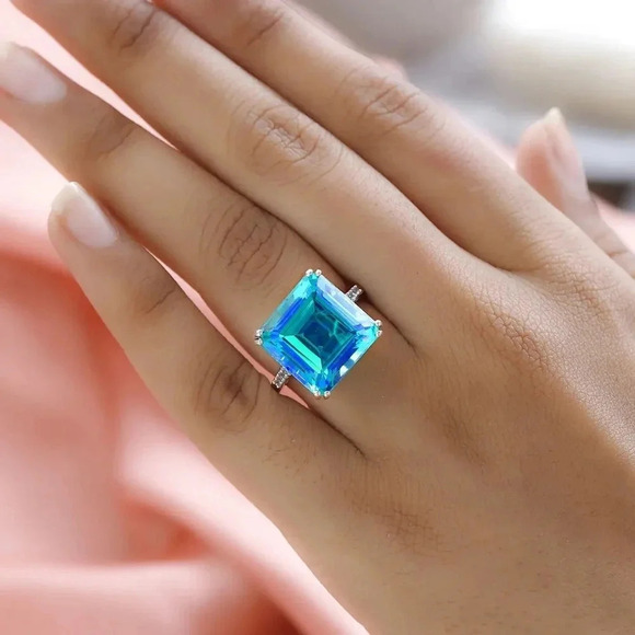 Peacock Quartz (Triplet) and White Zircon Ring in 925 Sterling Silver - Picture 6 of 9